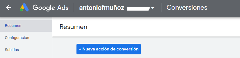 crear nueva cconversión en Google Ads