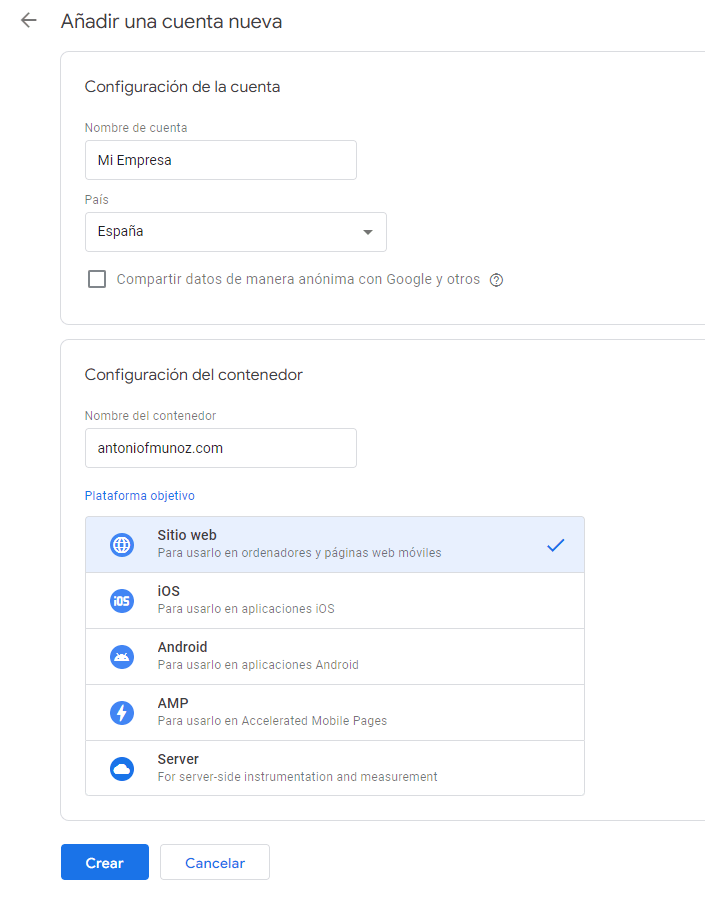 configuración básica de Google Tag Manager