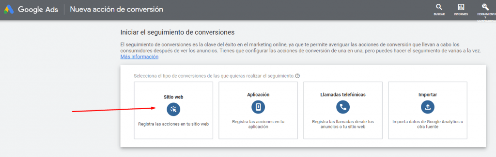 conversiones de sitio web en google ads