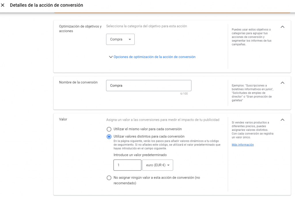 detalles de la conversión