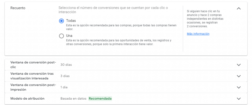 modelo de convesiones en Google Ads